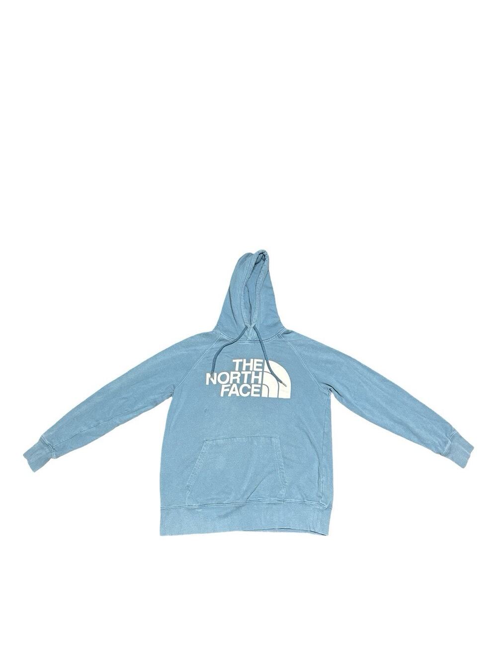 The North Face Hoodie Men’s Small Blue Pullover Small Stain Logo Sweatshirt